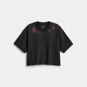 Black Women COACH® Buy Now Lip Print Cropped T Shirts | NZ VRM493