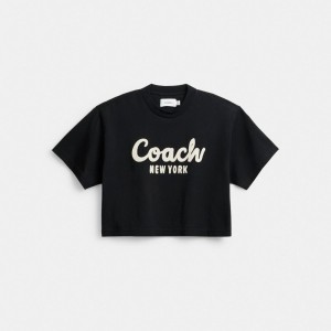 Black Women COACH® Cursive Signature Cropped T Shirts | NZ ZUW496