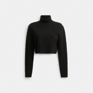 Black Women COACH® Signature Cropped Turtleneck Knitwear | NZ JPU447