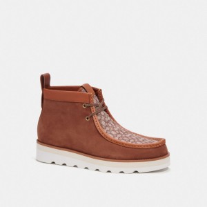 Brown Men COACH® Chukka In Micro Signature Jacquard Boots | NZ RVF103