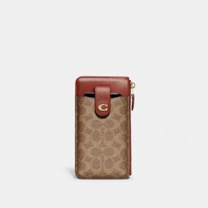 Brown / Red Women COACH® Essential Phone In Signature Canvas Wallet | NZ PJX974