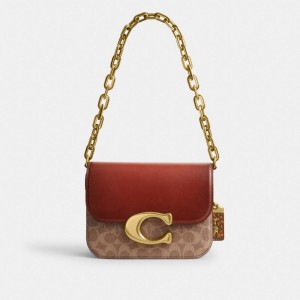 Brown / Red Women COACH® Idol In Signature Canvas With Snakeskin Detail Handbag | NZ UZH834