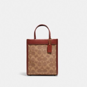 Brown / Red Women COACH® Mini Cashin In Signature Canvas Tote Bag | NZ WNU933