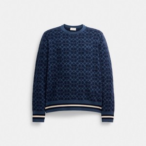 Dark Blue Men COACH® Signature Crewneck Sweater | NZ MQI178