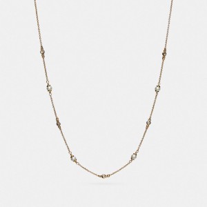 Gold Women COACH® Classic Crystal Pearl Necklace | NZ ILM575