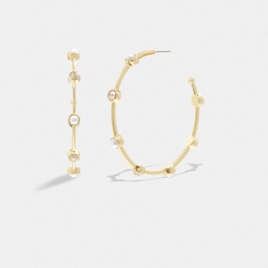 Gold Women COACH® Classic Pearl Large Hoop Earrings | NZ MQZ541