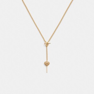 Gold Women COACH® Heart Lollipop Lariat Necklace | NZ AHE578