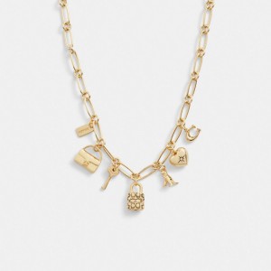 Gold Women COACH® Iconic Charm Chain Necklace | NZ DFT580