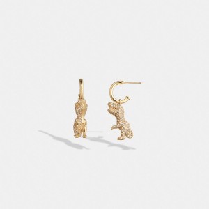 Gold Women COACH® Pavé Rexy Huggie Earrings | NZ JPE551