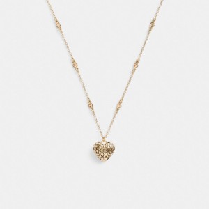 Gold Women COACH® Quilted Signature Heart Pendant Necklace | NZ VRG590