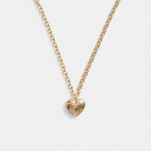 Gold Women COACH® Quilted Signature Heart Locket Necklace | NZ CTF589