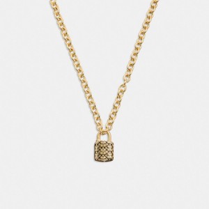 Gold / Black Women COACH® Quilted Padlock Chain Necklace | NZ ZUS587