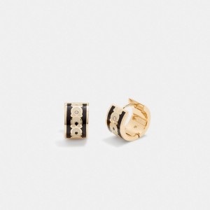 Gold / Black Women COACH® Signature Enamel Hoop Earrings | NZ ILS560