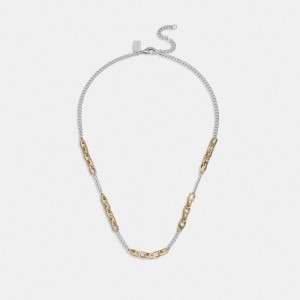 Gold / Silver Women COACH® Signature Mixed Chain Necklace | NZ MQK593