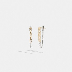 Gold / Silver Women COACH® Signature Mixed Chain Drop Earrings | NZ UZD561