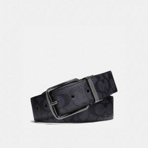 Grey / Black Men COACH® Harness Buckle Cut To Size Reversible, 38 Mm Belt | NZ WNY257