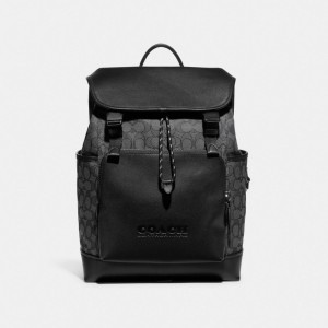 Grey / Black Men COACH® League Flap In Signature Jacquard Backpack | NZ SGC192