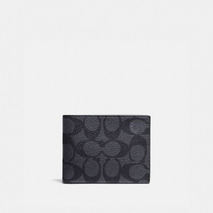 Grey / Black Men COACH® Slim Billfold In Signature Canvas Wallet | NZ ILB248