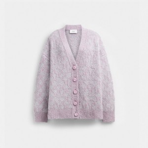 Lavender Women COACH® Metallic Signature Cardigan Knitwear | NZ ZUR444