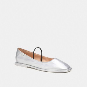 Silver Women COACH® Emilia Mary Jane In Metallic Casual Shoes | NZ SGF319