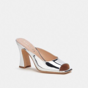 Silver Women COACH® Laurence In Metallic Sandals | NZ TCV355