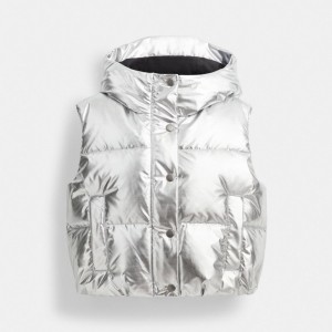 Silver Women COACH® Puffer Vest In Metallic Jacket | NZ VRX434