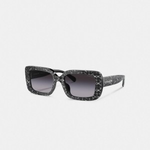 Silver Women COACH® Signature Oversized Rectangle Sunglasses | NZ VRA694