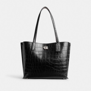 Silver / Black Women COACH® Willow Tote Bag | NZ JPC948