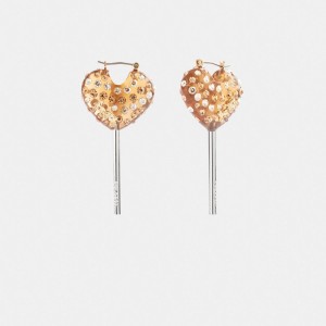 Silver / Gold Women COACH® Heart Lollipop Earrings | NZ VRB545