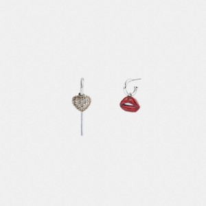 Silver / Multicolor Women COACH® Lollipop And Lips Mismatch Earrings | NZ ZUM548