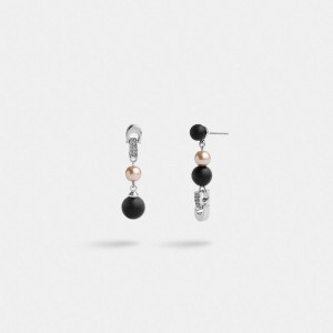 Silver / Pink / Multicolor Women COACH® Signature Chain Pearl Drop Earrings | NZ AHO557