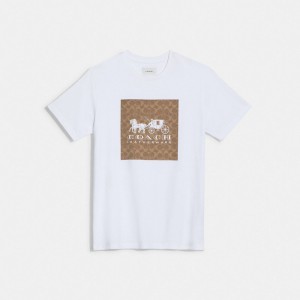 White / Brown Women COACH® Signature Horse And Carriage In Organic Cotton T Shirts | NZ OKD507