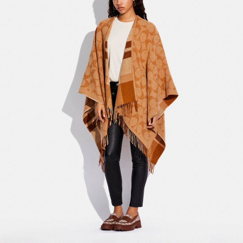 Beige Women COACH® Reversible Signature Cape Scarf | NZ PJY662