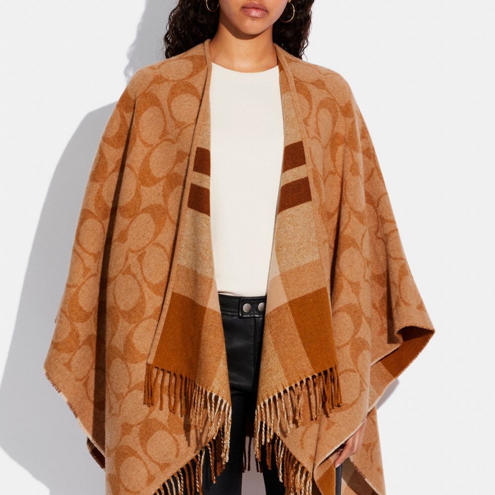 Beige Women COACH® Reversible Signature Cape Scarf | NZ PJY662