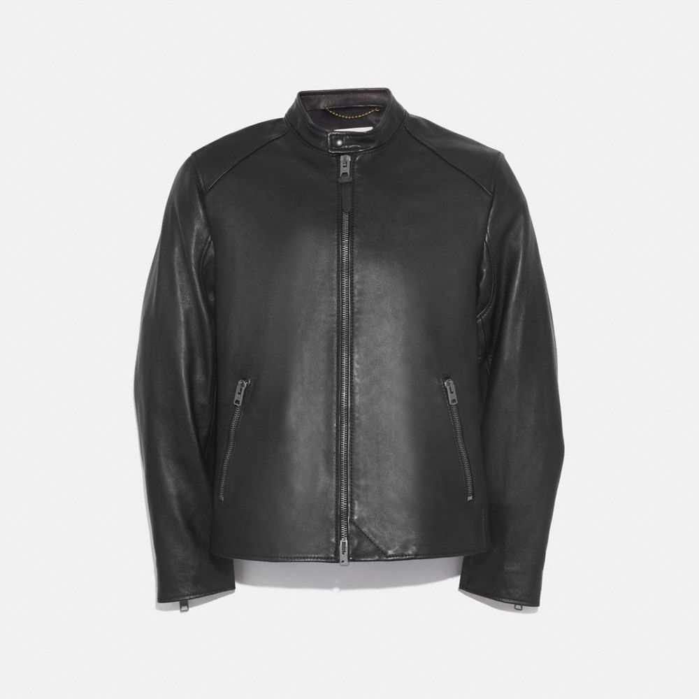 Black Men COACH® Leather Racer Jacket | NZ RVS155