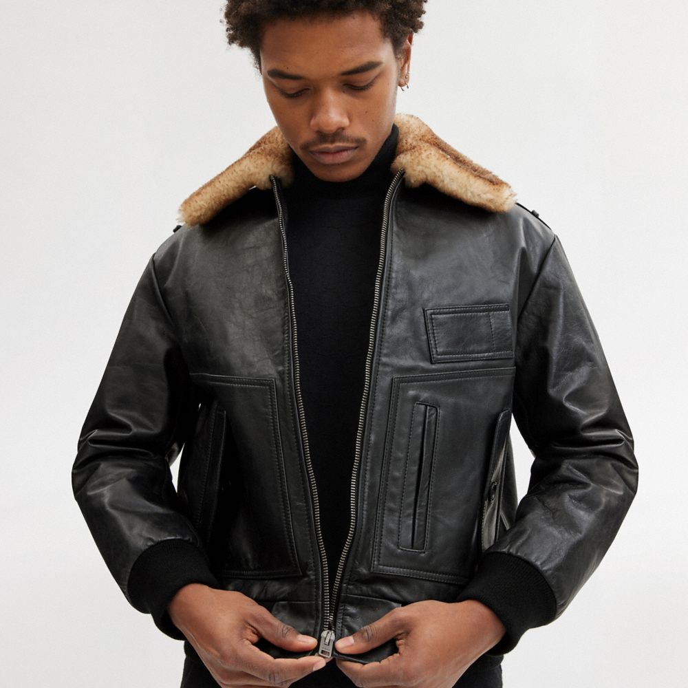 Black Men COACH® Shearling Utility Jacket | NZ OKJ160