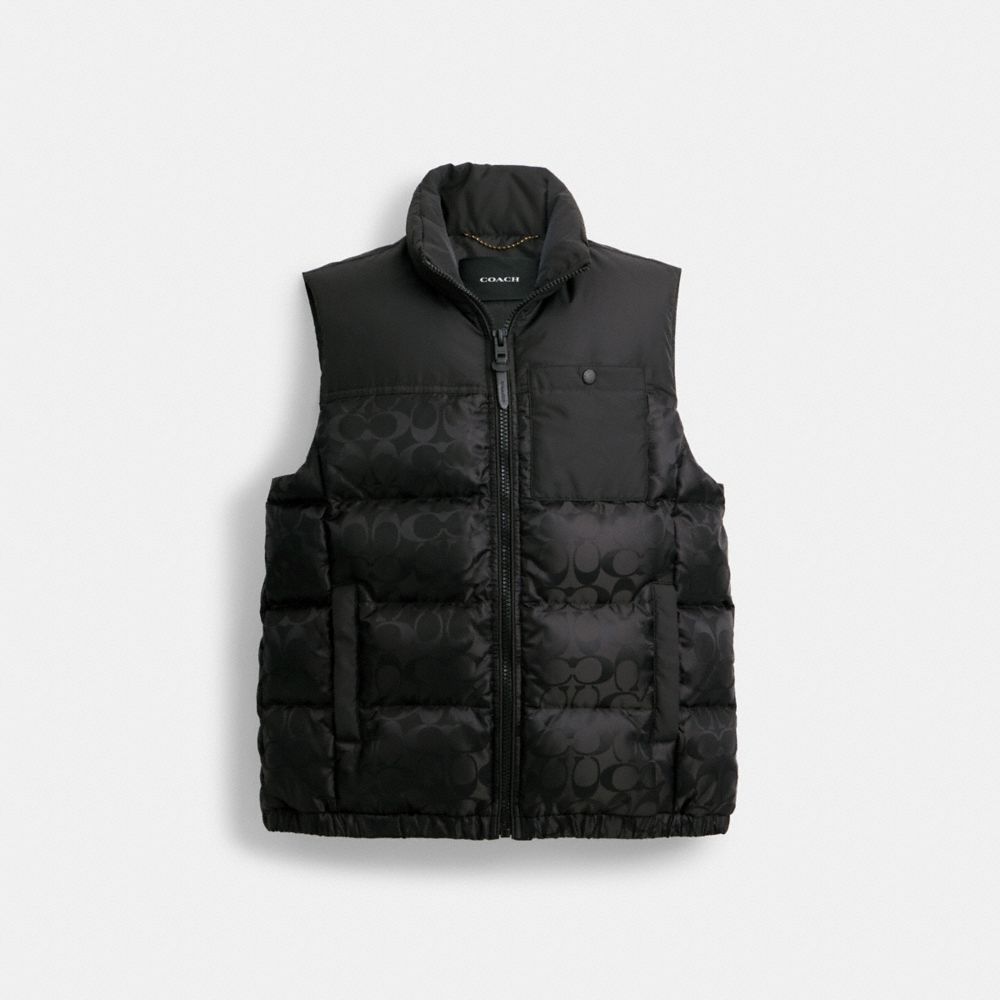 Black Men COACH® Signature Puffer Vest Coat | NZ TCR147