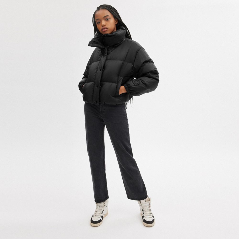 Black Women COACH® Cropped Puffer Coat | NZ NWQ387