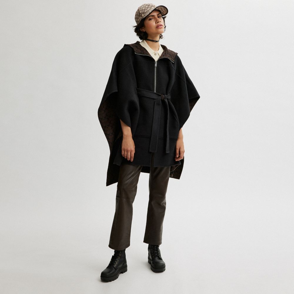 Black Women COACH® Double Face Cape Coat | NZ VRE389