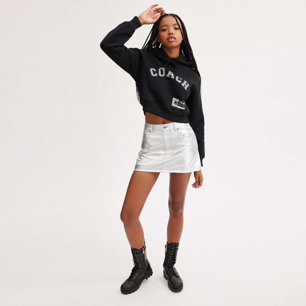 Black Women COACH® Embellished Varsity Cropped Hoodie | NZ ILY419