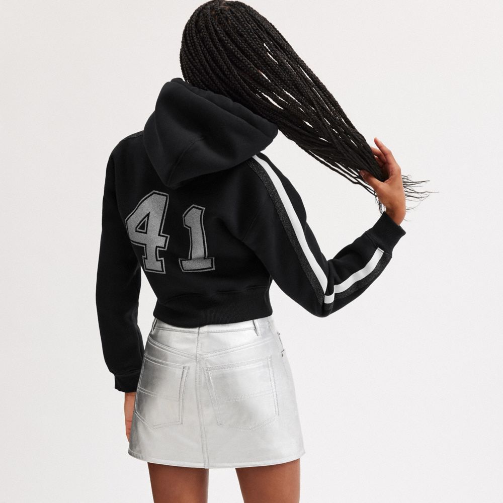 Black Women COACH® Embellished Varsity Cropped Hoodie | NZ ILY419