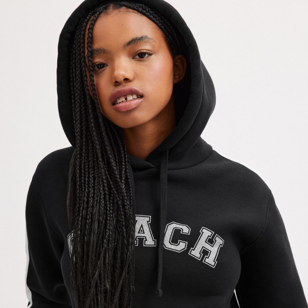 Black Women COACH® Embellished Varsity Cropped Hoodie | NZ ILY419