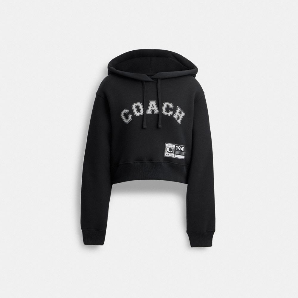 Black Women COACH® Embellished Varsity Cropped Hoodie | NZ ILY419