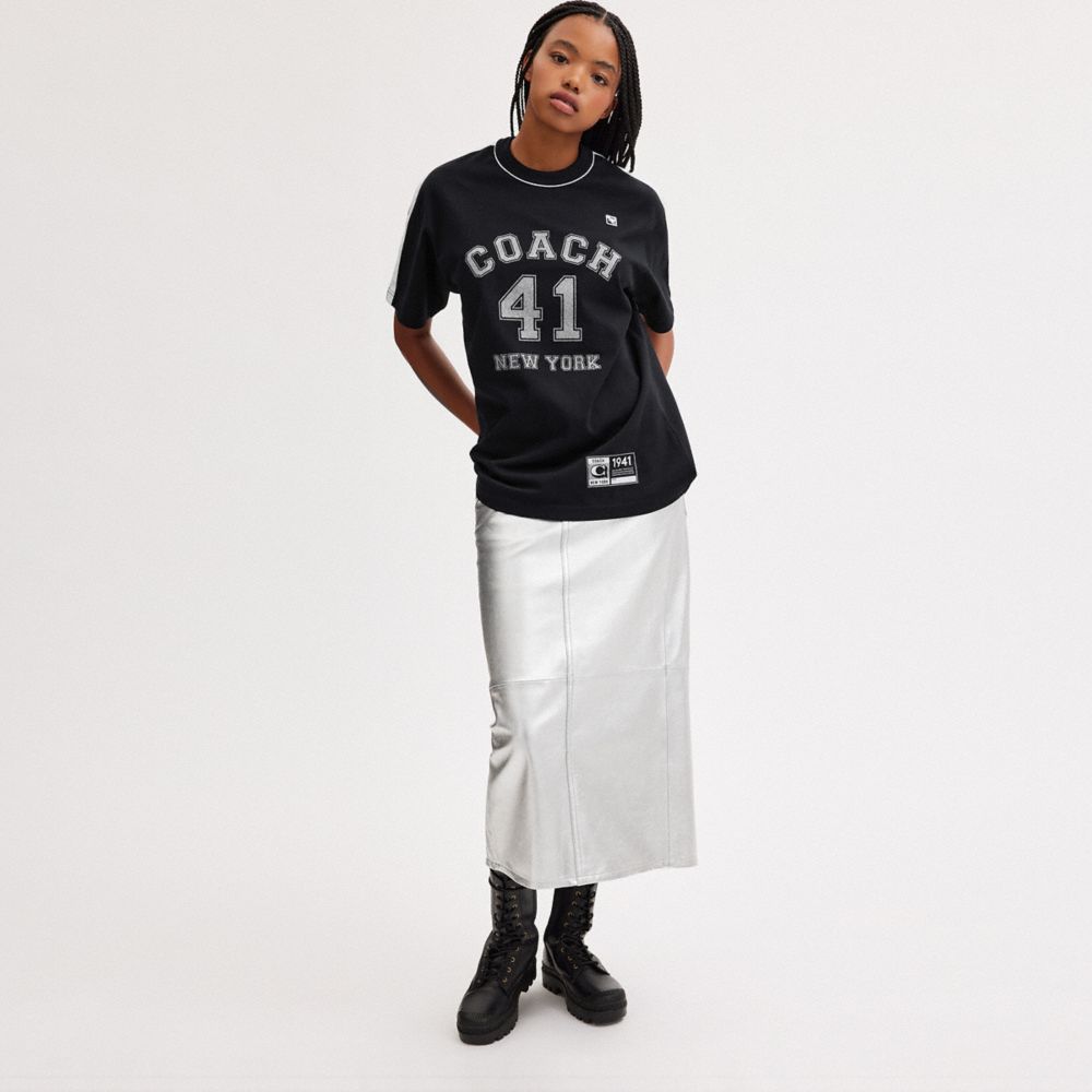 Black Women COACH® Embellished Varsity T Shirts | NZ LNZ 497