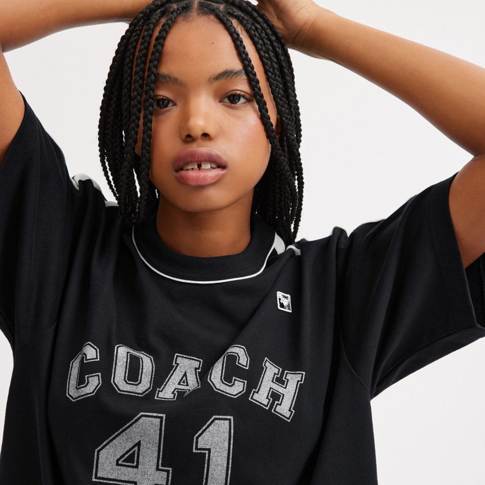 Black Women COACH® Embellished Varsity T Shirts | NZ LNZ 497