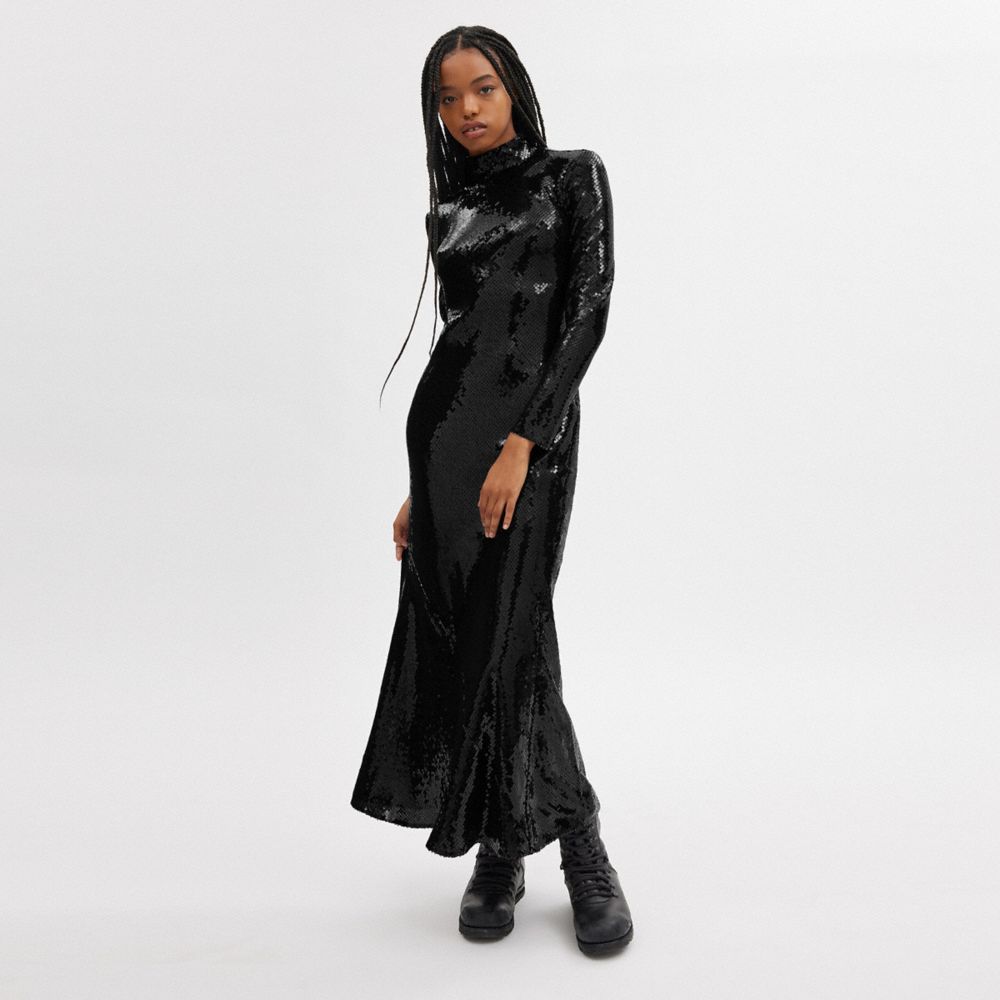 Black Women COACH® High Neck Sequin Dress | NZ ILK404