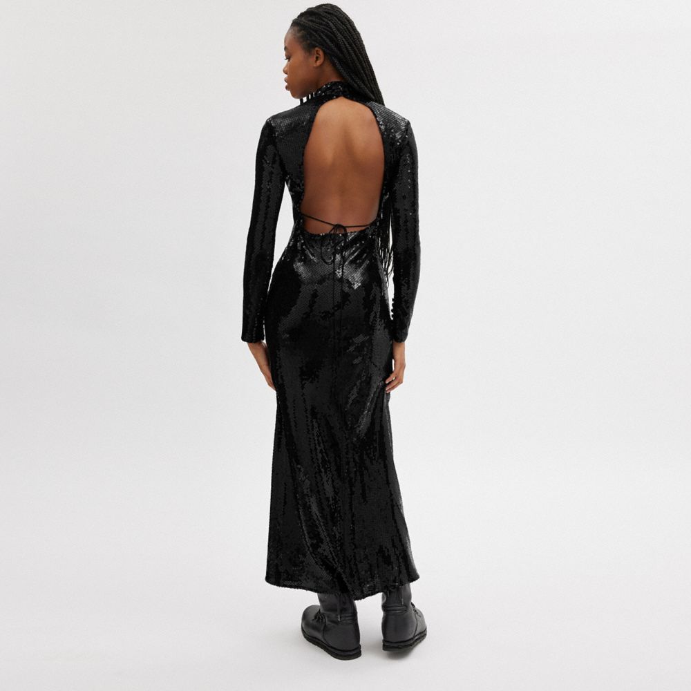 Black Women COACH® High Neck Sequin Dress | NZ ILK404