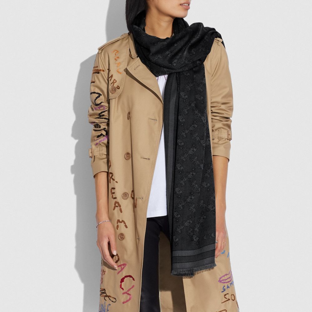 Black Women COACH® Horse And Carriage Print Jacquard Stole Scarf | NZ XYC651