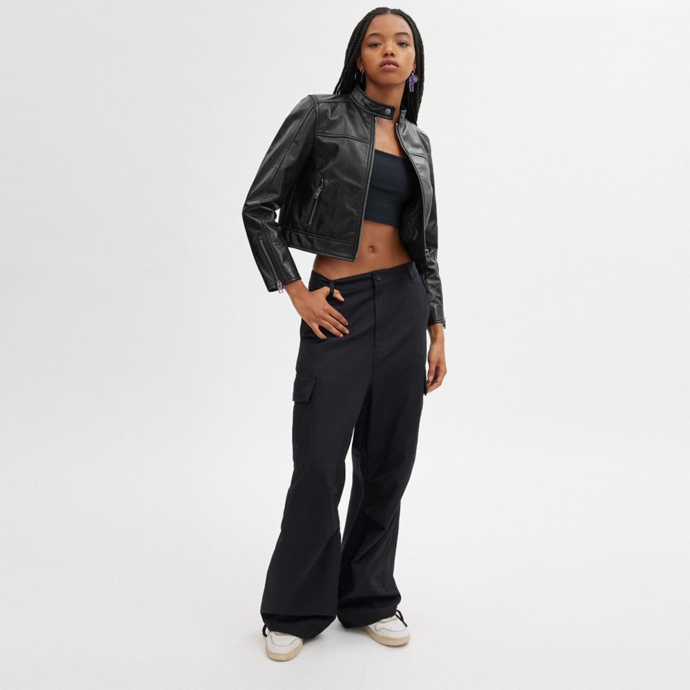 Black Women COACH® Leather Racing Jacket | NZ KOH429