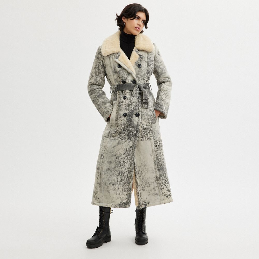 Black Women COACH® Long Shearling Trench Coat | NZ LIU393